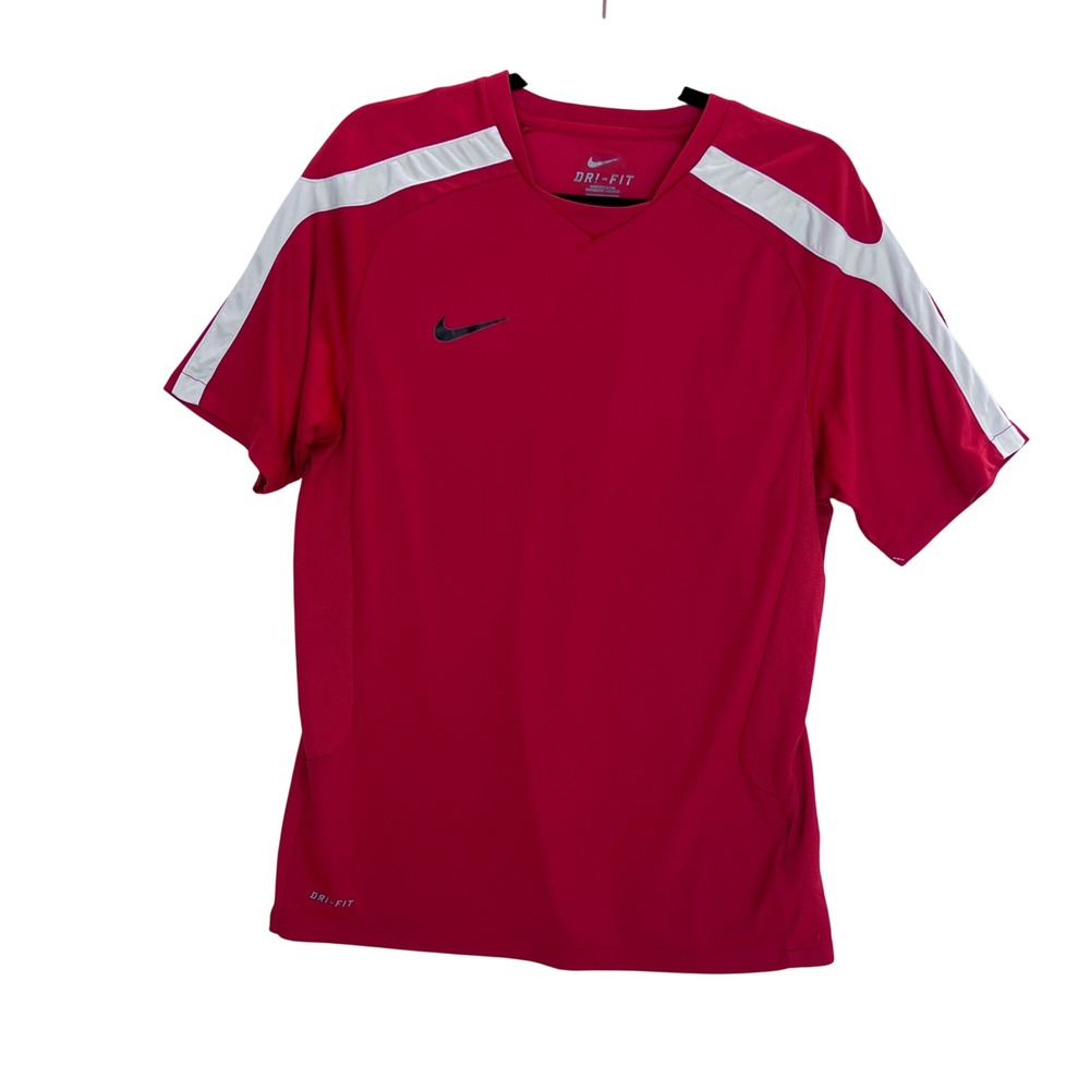 Nike Dri-FIT Mens Soccer Jersey Red White V-Neck Training Shirt Large